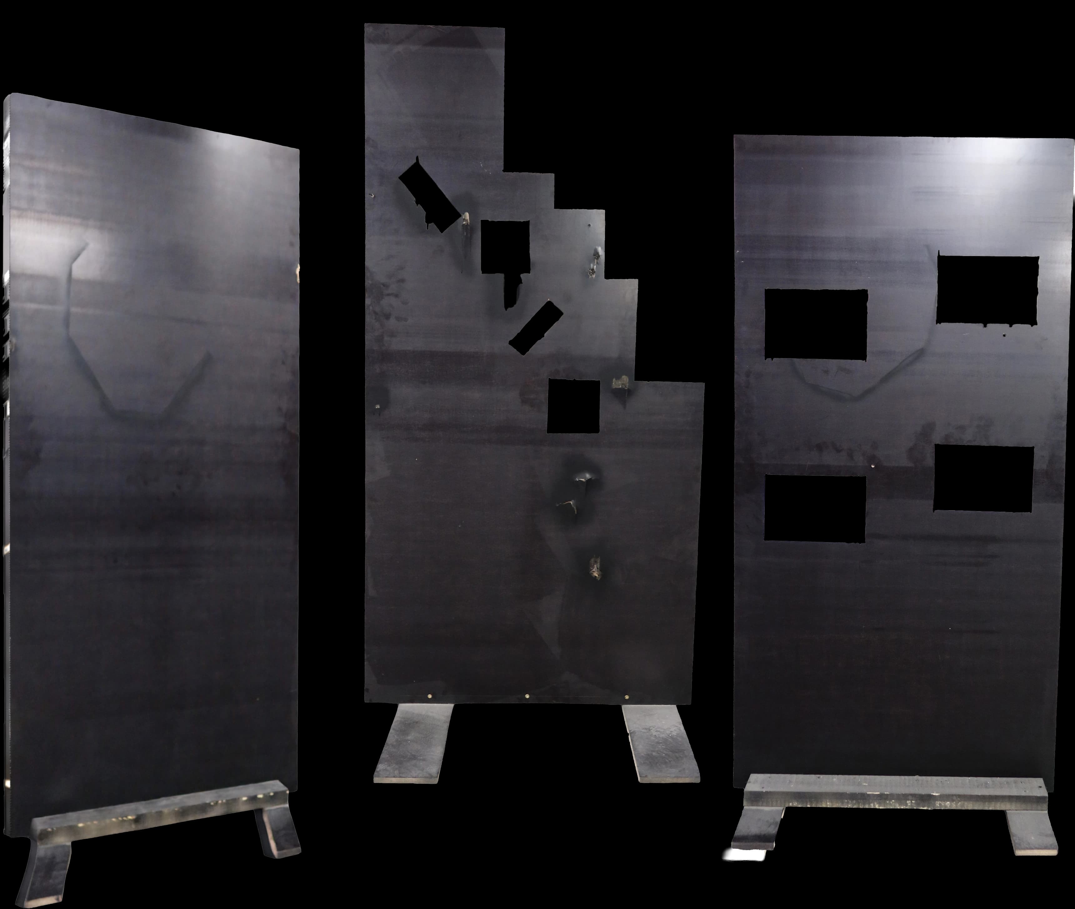 Three configurable steel shooting walls on stands