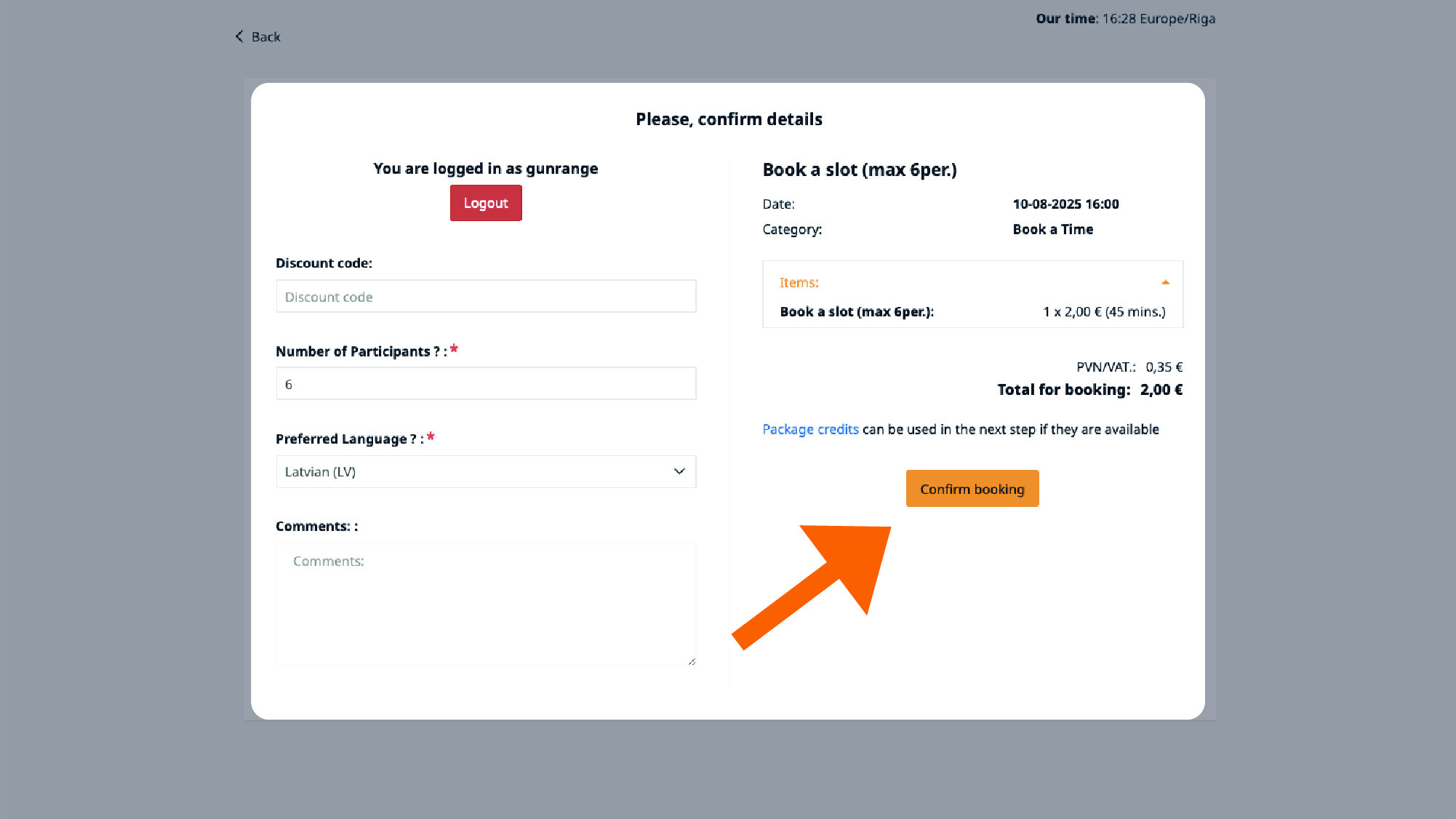 Booking Details and Confirmation